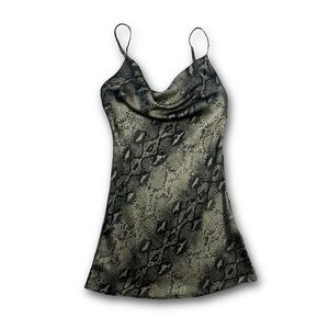 Urban outfitters olive snakeskin silky ruched mini slip dress
